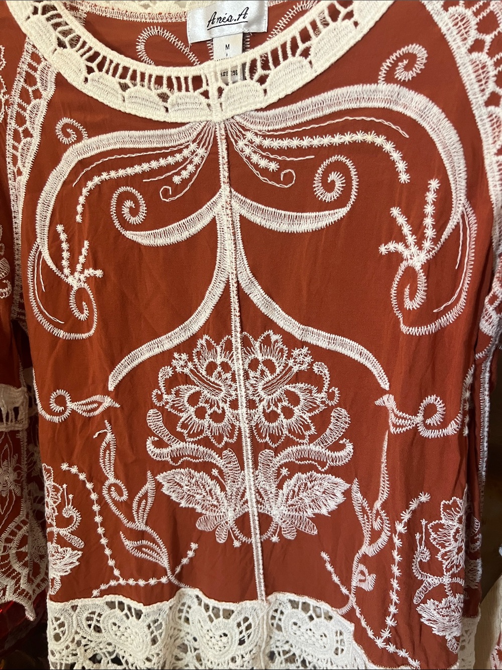 Coachella Boho Lace and Embroidered Cottagecore Blouse - Picture 8 of 9